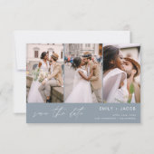 Dusty Blue QR Code Modern Sla de datum op 4 Foto Save The Date (Voorkant)