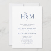 Dusty Blue QR Code RSVP Botanical Monogram Weddens Kaart (Voorkant)