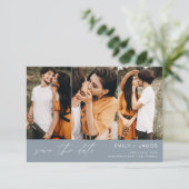 Dusty Blue QR Code Save the Date 3 Foto Elegant (Staand voorkant)