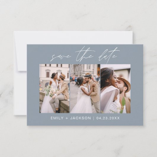 Dusty Blue QR Code Save the Date Modern 3 Foto (Voorkant)
