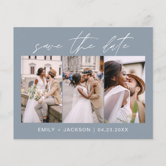 Dusty Blue QR Code - Sla de datum op 3 Foto Flyer (Voorkant)