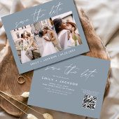 Dusty Blue QR Code - Sla de datum op 3 Foto Flyer