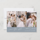 Dusty Blue QR Code Sla de datum op - 3 Foto Save The Date (Voorkant)