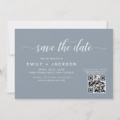 Dusty Blue QR Code - Sla de datum op 3 Foto Save The Date (Achterkant)