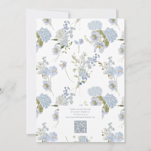 Dusty Blue QR Code Waterverf Bloemen Vrijgezellenf Kaart (Achterkant)