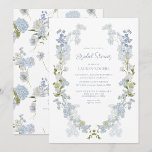 Dusty Blue QR Code Waterverf Bloemen Vrijgezellenf Kaart