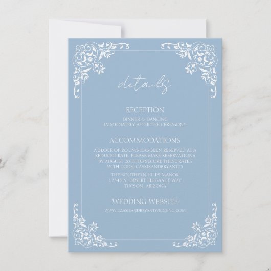 Dusty Blue QR Code Wedding Details Enclosure Kaart (Voorkant)