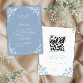 Dusty Blue QR Code Wedding Details Enclosure Kaart