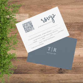 Dusty Blue QR Code Wedding RSVP Kaart