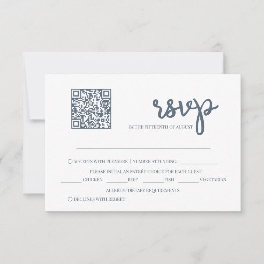 Dusty Blue QR Code Wedding RSVP Kaart (Voorkant)