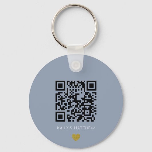 Dusty blue QR Code Wedding Save the date Sleutelha Sleutelhanger (Voorkant)