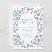 Dusty Blue QR Code White Folk Floral Vrijgezellenf Kaart (Voorkant)