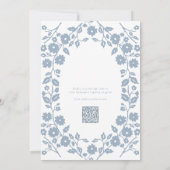Dusty Blue QR Code White Folk Floral Vrijgezellenf Kaart (Achterkant)