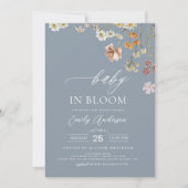 Dusty Blue QR Code Wildflower Baby in Bloom Kaart (Voorkant)