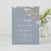 Dusty Blue QR Code Wildflower Baby in Bloom Kaart (Staand voorkant)
