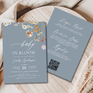 Dusty Blue QR Code Wildflower Baby in Bloom Kaart