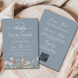 Dusty Blue QR Code Wildflower Baby in Bloom Kaart