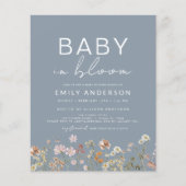 Dusty Blue QR Code Wildflower Baby in Bloom Shower Flyer (Voorkant)