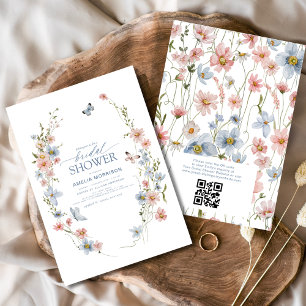 Dusty Blue QR Code Wildflower Garden Vrijgezellenf Kaart