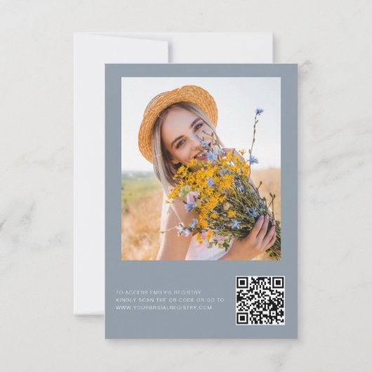 Dusty Blue QR Code Wildflower Petals & Prosecco Kaart (Achterkant)