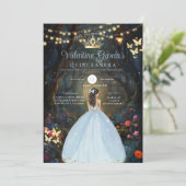 Dusty Blue Quinceañera 15 Anos Fores Bloemen Goud Kaart (Staand voorkant)