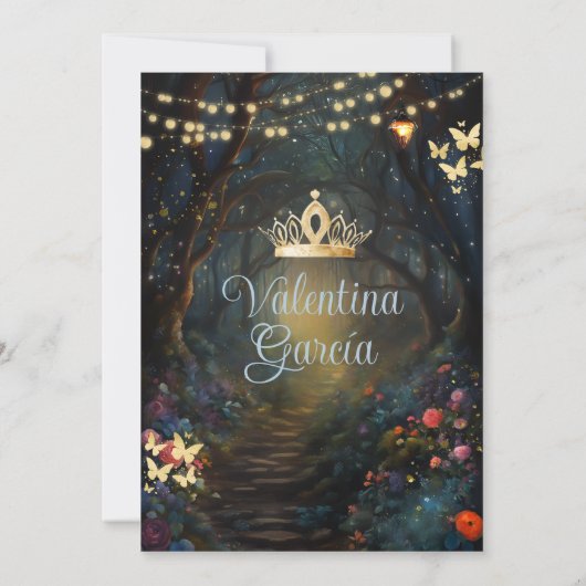 Dusty Blue Quinceañera 15 Anos Fores Bloemen Goud Kaart (Achterkant)