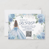 Dusty Blue Quinceañera 15 Anos RSVP-kaart Bedankkaart (Voorkant)