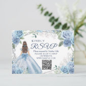 Dusty Blue Quinceañera 15 Anos RSVP-kaart Bedankkaart (Staand voorkant)