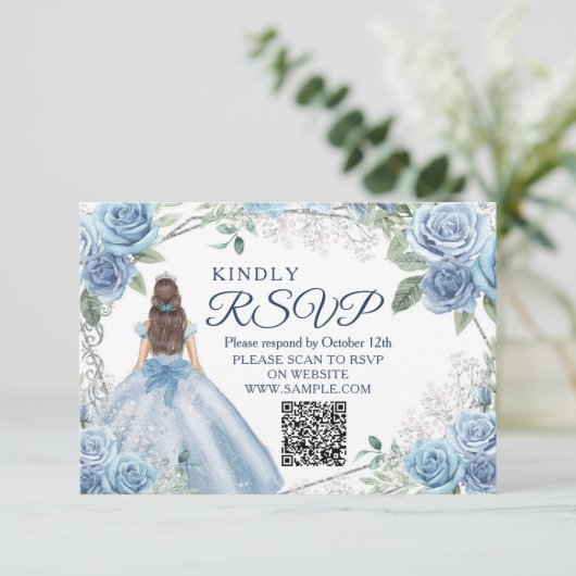 Dusty Blue Quinceañera 15 Anos RSVP-kaart Bedankkaart (Staand voorkant)