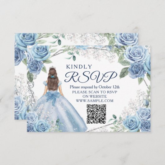 Dusty Blue Quinceañera 15 Anos RSVP-kaart Bedankkaart (Voorkant / Achterkant)