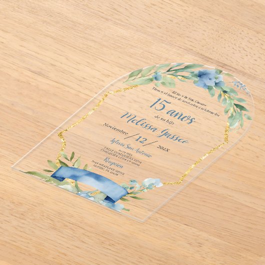 Dusty Blue Quinceañera Acryl Uitnodigingen (Laagn)
