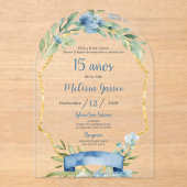 Dusty Blue Quinceañera Acryl Uitnodigingen (Voorkant)