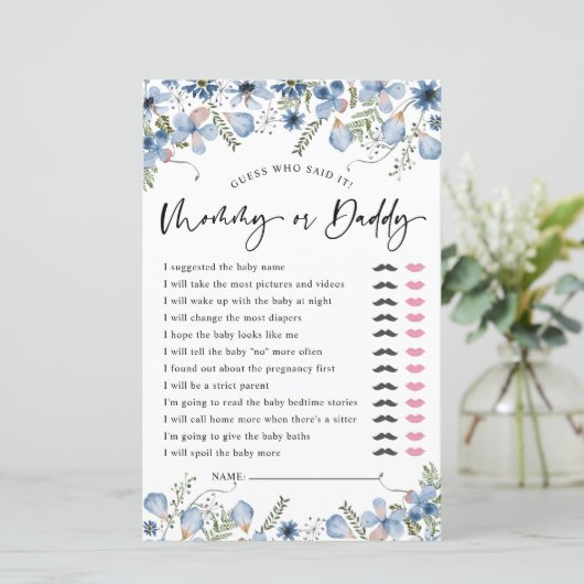 Dusty Blue Raad wie er Baby shower games speelt (Staand voorkant)