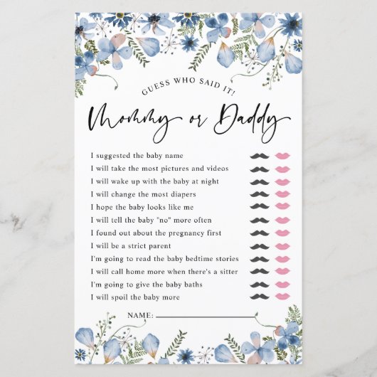 Dusty Blue Raad wie er Baby shower games speelt (Voorkant)