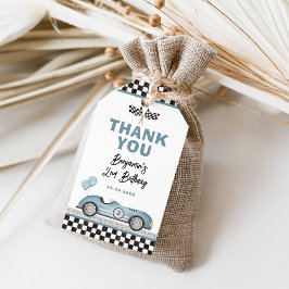 Dusty Blue Race Car Twee Fast Boy Verjaardagsgunst Cadeaulabel