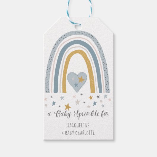 Dusty Blue Rainbow Modern Baby Boy Sprinkle Shower Cadeaulabel (Voorkant)