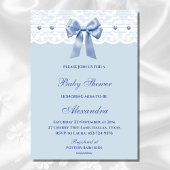Dusty Blue Regency Bow Pearl Lace Baby shower Kaart
