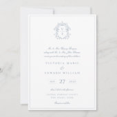 Dusty Blue Regency Crest Monogram Bruiloft Kaart (Voorkant)