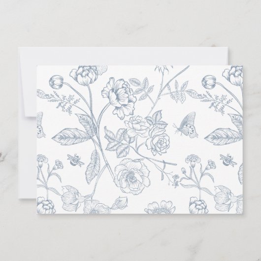 Dusty Blue Regency Floral Wedding Details Kaart (Achterkant)
