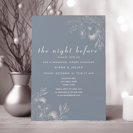Dusty Blue Rehearsal Dinner Invitation Kaart