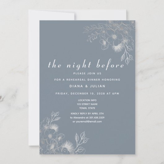 Dusty Blue Rehearsal Dinner Invitation Kaart (Voorkant)