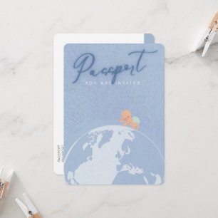 Dusty blue reispaspoort baby shower kaart