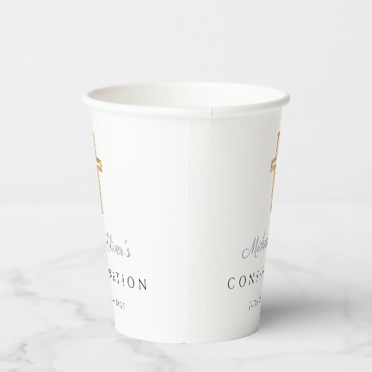 Dusty Blue Religieuze Cross Boy Bevestiging Papieren Bekers (Rechts)