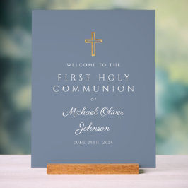 Dusty Blue Religieuze Jongen Eerste Communie Welko Acryl Bord