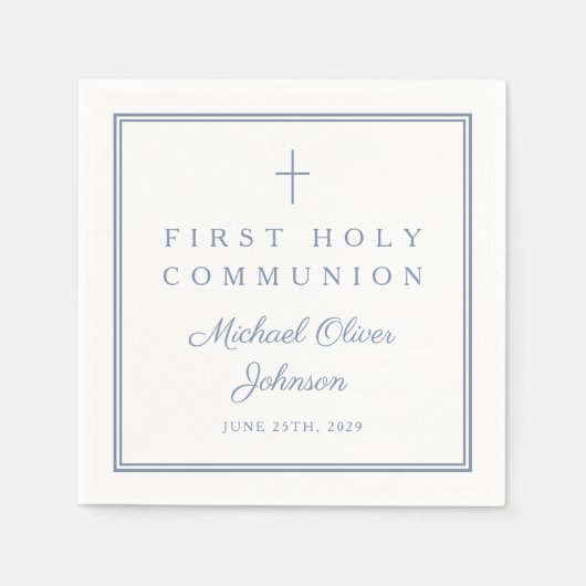 Dusty Blue Religious Boy First Holy Communion Servet (Voorkant)
