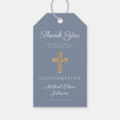 Dusty Blue Religious Cross Boy Confirmation Cadeaulabel (Voorkant)