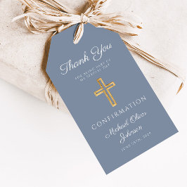 Dusty Blue Religious Cross Boy Confirmation Cadeaulabel