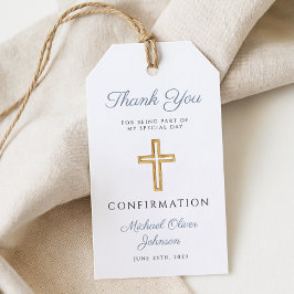 Dusty Blue Religious Cross Boy Confirmation Cadeaulabel