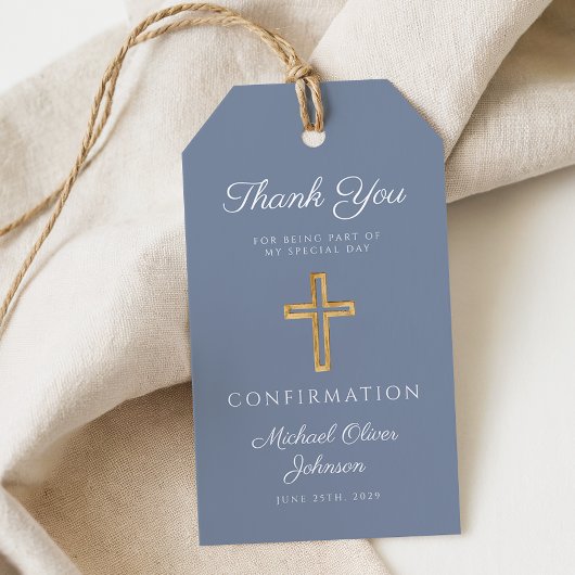 Dusty Blue Religious Cross Boy Confirmation Cadeaulabel