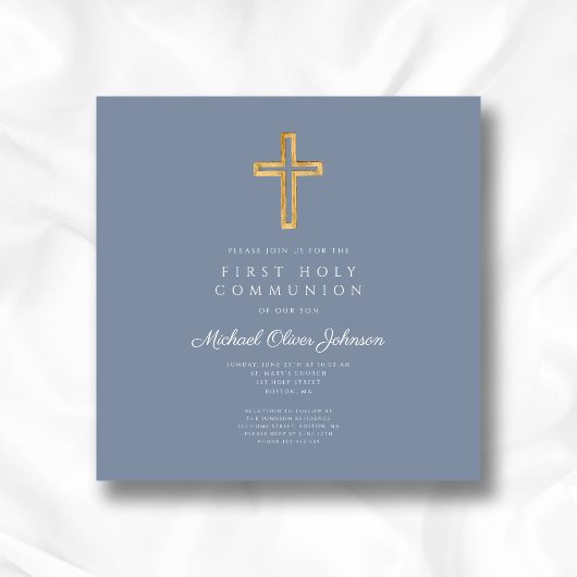 Dusty Blue Religious Cross Boy First Community Kaart